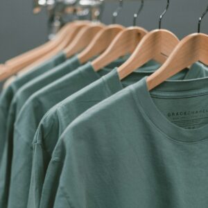 photo of blue crew-neck tops